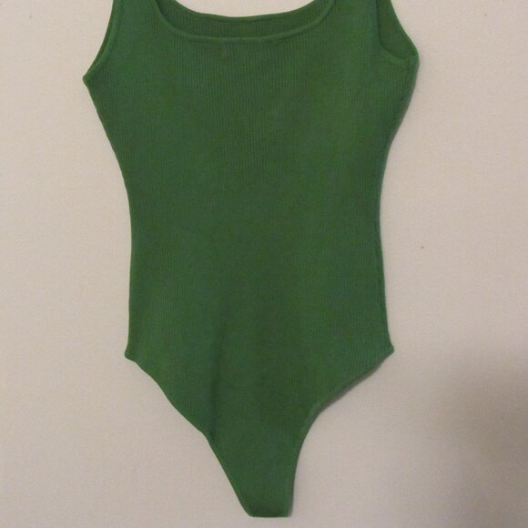 ANDTHEWHY Ribbed Knit Tank Bodysuit Women's 2x/3x Green Stretch Sleeveless - Picture 1 of 7
